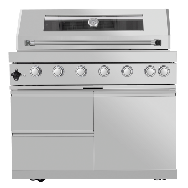 CheryLife 128-Inch Outdoor Kitchen Island - 120K BTU Gas BBQ Grill + Pizza Oven + Wine Cooler & Fridge - Stainless Steel
