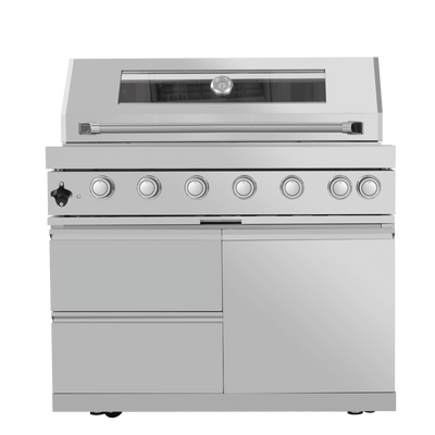 CheryLife 43-Inch 6-Burner 85000 BTU Deluxe Stainless Steel Gas Outdoor Kitchen Bar Barbecue Island Grill + Wine Cooler Compact Refrigerator + Rotisserie + Granite Countertops + Storage Cabinets & Drawers