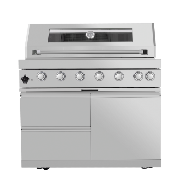 CheryLife 43-Inch 6-Burner 85000 BTU Deluxe Stainless Steel Gas Outdoor Kitchen Bar Barbecue Island Grill + Wine Cooler Compact Refrigerator + Rotisserie + Granite Countertops + Storage Cabinets & Drawers