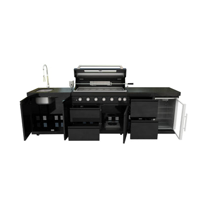 Cherylife 115-Inch 6-Burner 85,000 BTU Gas Grill Island – Outdoor Kitchen with Wine Cooler, Refrigerator, Rotisserie, Granite Countertops & Sink
