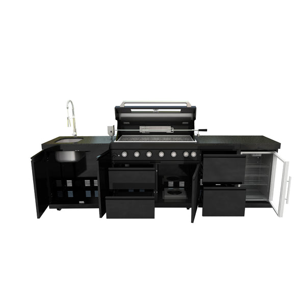 Cherylife 115-Inch 6-Burner 85,000 BTU Gas Grill Island – Outdoor Kitchen with Wine Cooler, Refrigerator, Rotisserie, Granite Countertops & Sink