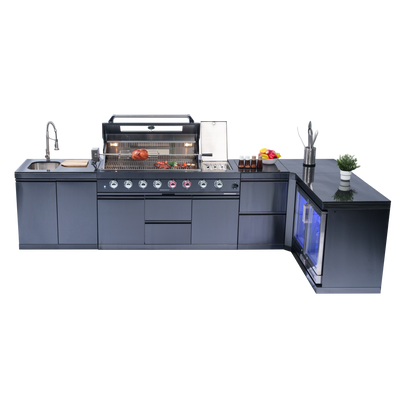 Cherylife 157-Inch 6-Burner 96,000 BTU Gas Grill Island – Outdoor Kitchen with Wine Cooler, Refrigerator, Rotisserie, Granite Countertops & Storage