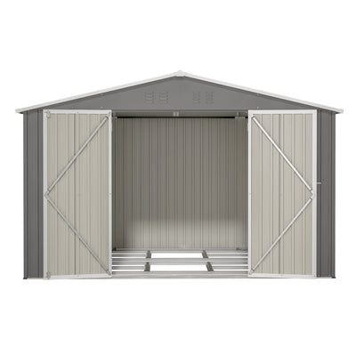 10x8 FT All-Weather Metal Storage Shed – Lockable Doors, Rustproof Steel, Easy Assembly for Garden, Patio, Backyard (Gray)