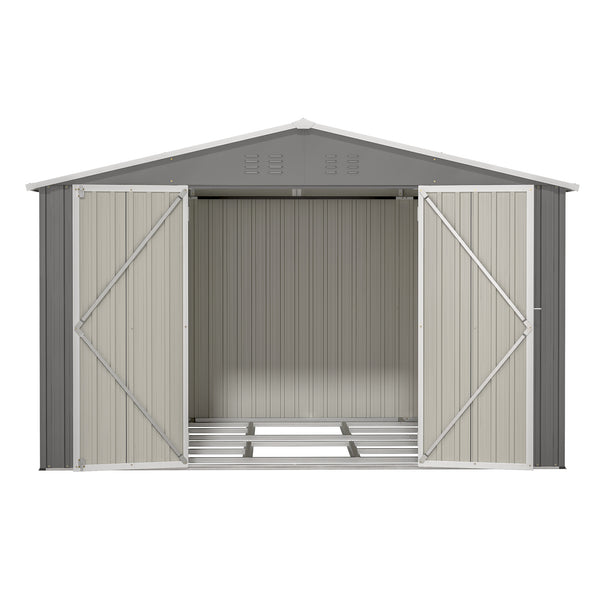 10x8 FT All-Weather Metal Storage Shed – Lockable Doors, Rustproof Steel, Easy Assembly for Garden, Patio, Backyard (Gray)