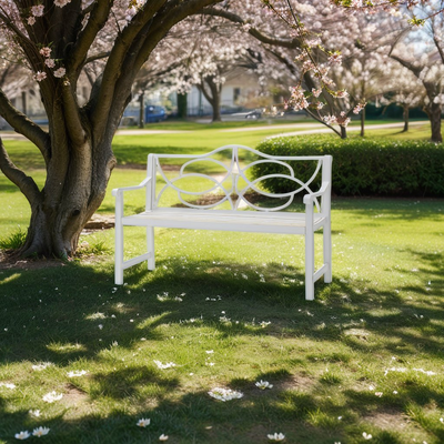 Outdoor Garden Patio Bench, Metal Steel Frame Park Bench,White - CheryLife