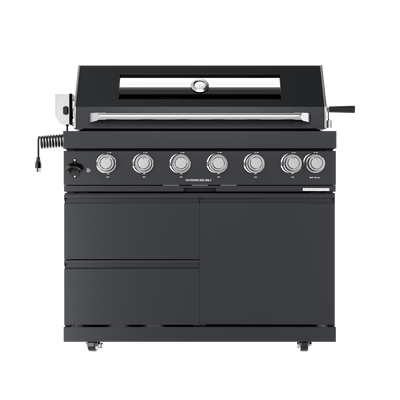 CheryLife 94-Inch 6-Burner 85000 BTU Deluxe Stainless Steel Gas Outdoor Kitchen Bar Barbecue Island Grill + Wine Cooler Compact Refrigerator + Rotisserie + Granite Countertops + Storage Cabinets & Drawers