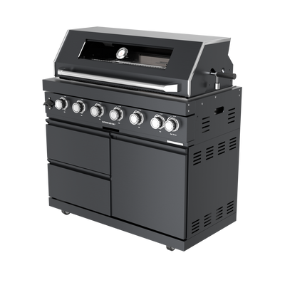 CheryLife 94-Inch 6-Burner 85000 BTU Deluxe Stainless Steel Gas Outdoor Kitchen Bar Barbecue Island Grill + Wine Cooler Compact Refrigerator + Rotisserie + Granite Countertops + Storage Cabinets & Drawers