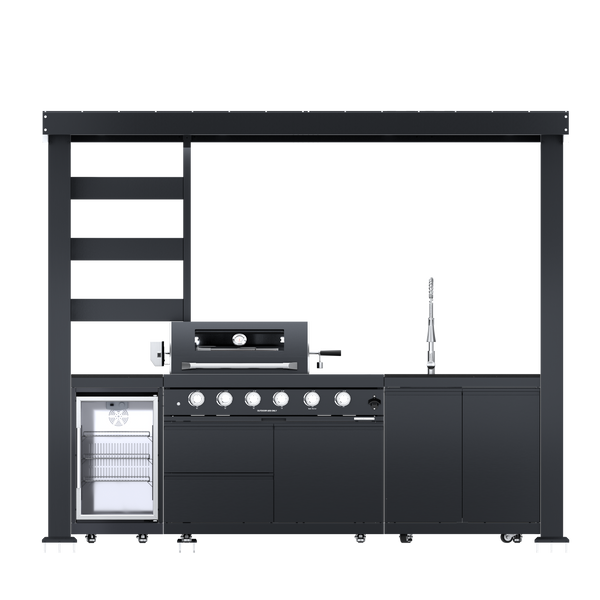 Cherylife NG 110-Inch 4-Burner 72,000 BTU Natural Gas Grill Island – Outdoor Kitchen with Wine Cooler, Compact Refrigerator, Rotisserie, Granite Countertops & Storage