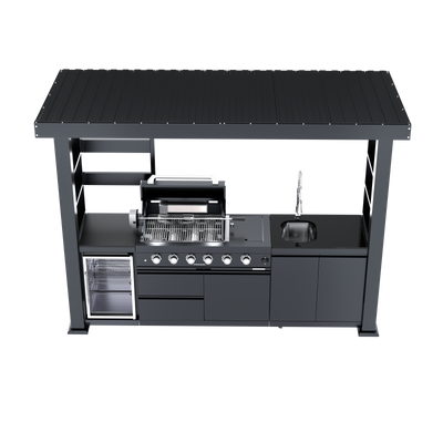 Cherylife NG 110-Inch 4-Burner 72,000 BTU Natural Gas Grill Island – Outdoor Kitchen with Wine Cooler, Compact Refrigerator, Rotisserie, Granite Countertops & Storage