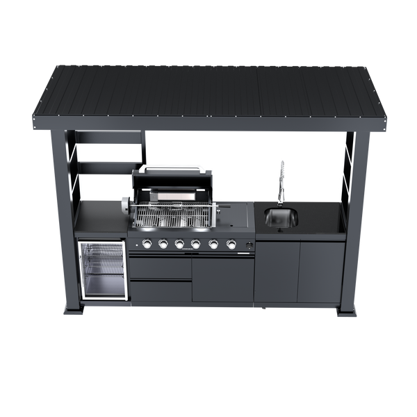 Cherylife NG 110-Inch 4-Burner 72,000 BTU Natural Gas Grill Island – Outdoor Kitchen with Wine Cooler, Compact Refrigerator, Rotisserie, Granite Countertops & Storage
