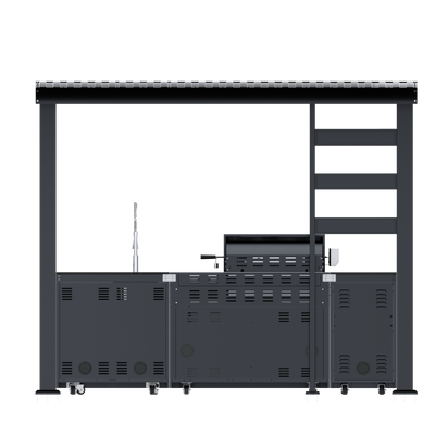 Cherylife NG 110-Inch 4-Burner 72,000 BTU Natural Gas Grill Island – Outdoor Kitchen with Wine Cooler, Compact Refrigerator, Rotisserie, Granite Countertops & Storage