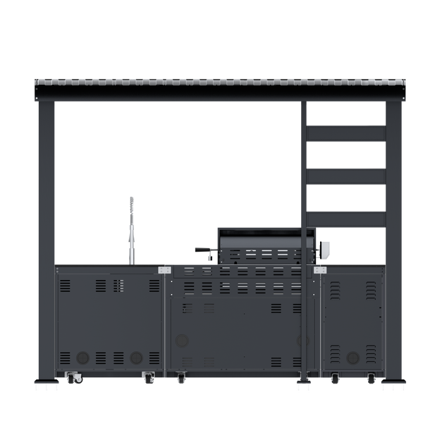 Cherylife NG 110-Inch 4-Burner 72,000 BTU Natural Gas Grill Island – Outdoor Kitchen with Wine Cooler, Compact Refrigerator, Rotisserie, Granite Countertops & Storage