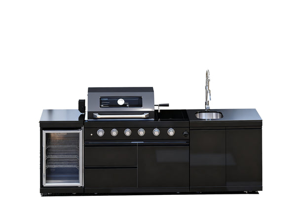 Cherylife S00019 NG 85-Inch 4-Burner 72,000 BTU Natural Gas Grill Island – Outdoor Kitchen with Refrigerator, Wine Cooler, Rotisserie & Granite Countertops