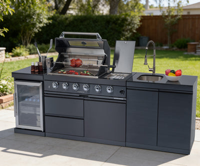 CheryLife 98-Inch 4-Burner Outdoor Gas Grill Island w/ Fridge & Sink