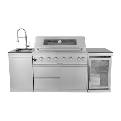 CheryLife All-in-One Outdoor Kitchen Island 85" – 85000 BTU Gas Grill with Built-in Refrigerator, Wine Cooler, Rotisserie & Granite Countertops