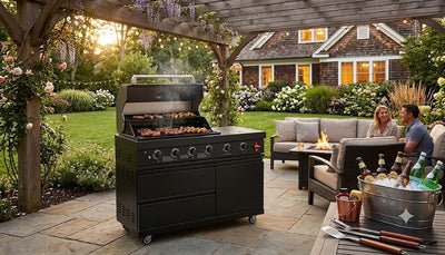 Cherylife 46-Inch 4-Burner Black Stainless Steel Outdoor Kitchen Island Grill – Natural Gas, Side Burner, Modular Design