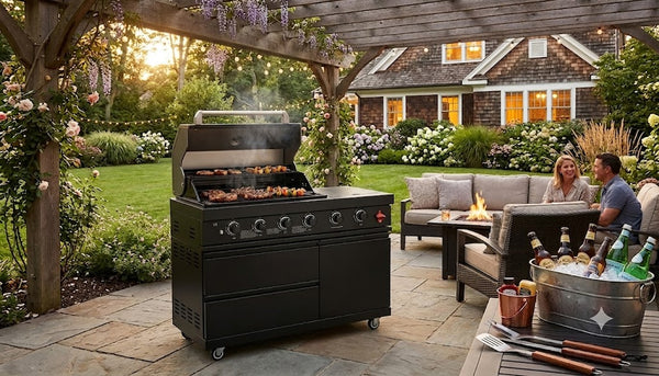Cherylife 46-Inch 4-Burner Black Stainless Steel Outdoor Kitchen Island Grill – Natural Gas, Side Burner, Modular Design