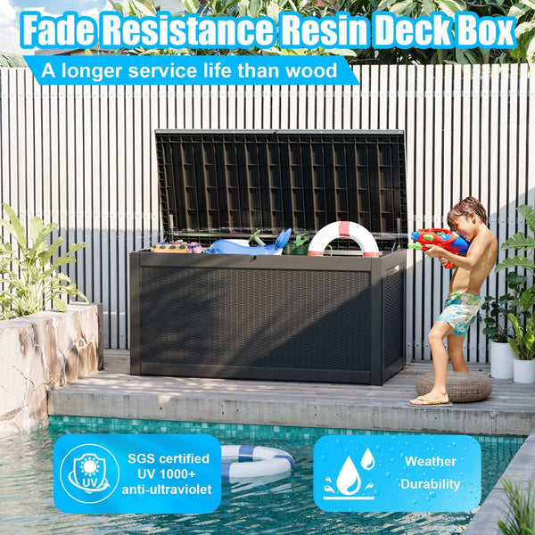 260 Gallon Deck Box, Resin Large Outdoor Storage Box 