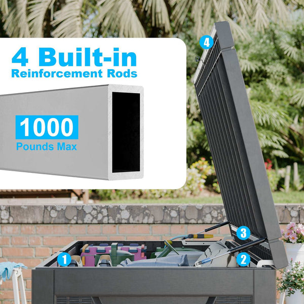 260 Gallon Deck Box, Resin Large Outdoor Storage Box 