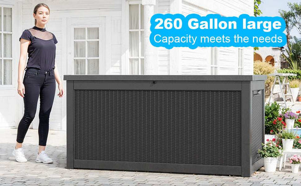 260 Gallon Deck Box, Resin Large Outdoor Storage Box 