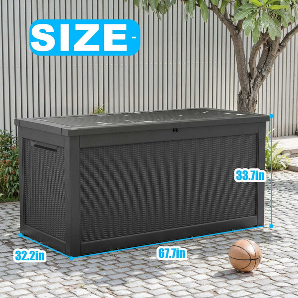 260 Gallon Deck Box, Resin Large Outdoor Storage Box size