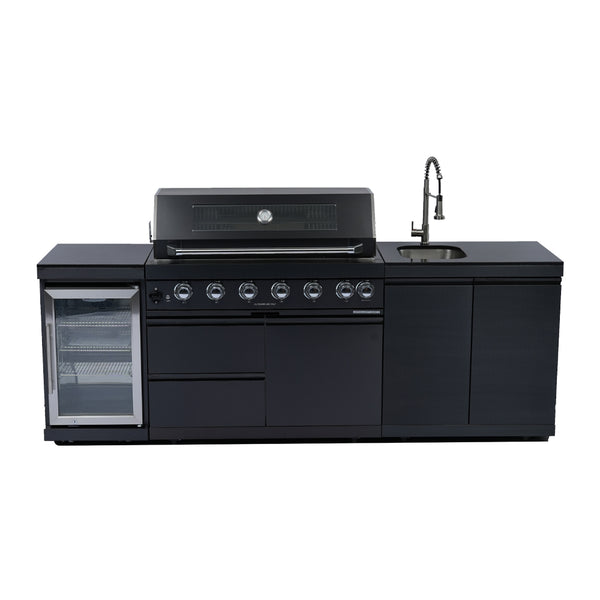 Cherylife S00042 NG 85-Inch 6-Burner 85,000 BTU Natural Gas Grill Island – Outdoor Kitchen with Refrigerator, Wine Cooler, Rotisserie & Granite Countertops