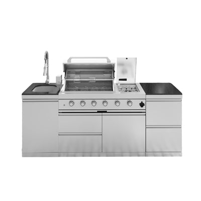 Cherylife 85-Inch 4-Burner 72,000 BTU Gas Grill Island – Outdoor Kitchen with Rotisserie, Granite Countertops, Stainless Steel Sink & Storage