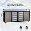 7ft Storage Cabinets with Workbench (10 Drawers & 2 Cabinets) Silver