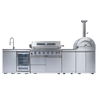 CheryLife 128-Inch Outdoor Kitchen Island - 120K BTU Gas BBQ Grill + Pizza Oven + Wine Cooler & Fridge - Stainless Steel