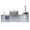 CheryLife 128-Inch Outdoor Kitchen Island - 120K BTU Gas BBQ Grill + Pizza Oven + Wine Cooler & Fridge - Stainless Steel