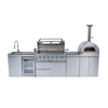 CheryLife 128-Inch Outdoor Kitchen Island - 120K BTU Gas BBQ Grill + Pizza Oven + Wine Cooler & Fridge - Stainless Steel