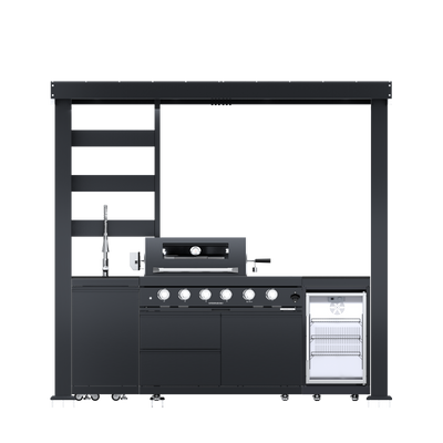 Cherylife NG 97-Inch 4-Burner 72,000 BTU Natural Gas Grill Island – Outdoor Kitchen with Wine Cooler, Refrigerator, Rotisserie, Granite Countertops & Storage