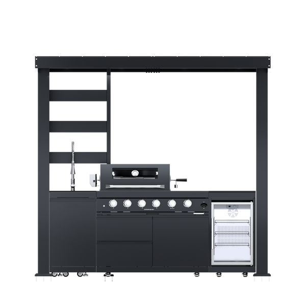 Cherylife NG 97-Inch 4-Burner 72,000 BTU Natural Gas Grill Island – Outdoor Kitchen with Wine Cooler, Refrigerator, Rotisserie, Granite Countertops & Storage