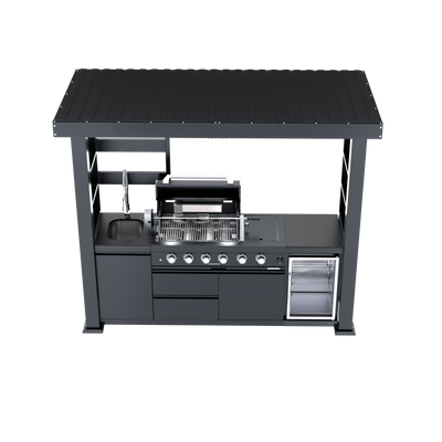 Cherylife NG 97-Inch 4-Burner 72,000 BTU Natural Gas Grill Island – Outdoor Kitchen with Wine Cooler, Refrigerator, Rotisserie, Granite Countertops & Storage