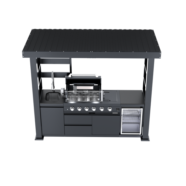 Cherylife NG 97-Inch 4-Burner 72,000 BTU Natural Gas Grill Island – Outdoor Kitchen with Wine Cooler, Refrigerator, Rotisserie, Granite Countertops & Storage