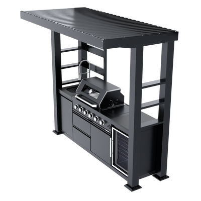Cherylife NG 97-Inch 4-Burner 72,000 BTU Natural Gas Grill Island – Outdoor Kitchen with Wine Cooler, Refrigerator, Rotisserie, Granite Countertops & Storage