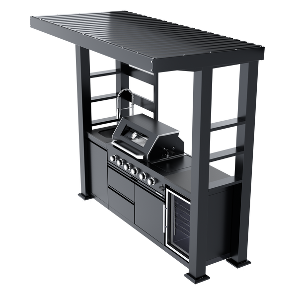 Cherylife NG 97-Inch 4-Burner 72,000 BTU Natural Gas Grill Island – Outdoor Kitchen with Wine Cooler, Refrigerator, Rotisserie, Granite Countertops & Storage