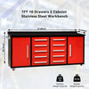 7ft Storage Cabinets with Workbench (10 Drawers & 2 Cabinets) Red