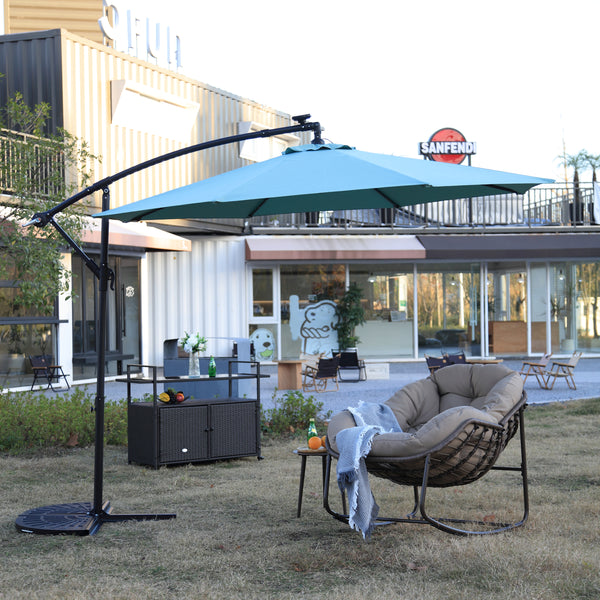 city furniture patio umbrella 10ft Solar LED Offset Hanging Market Patio Umbrella ( Light green )(No – CheryLife