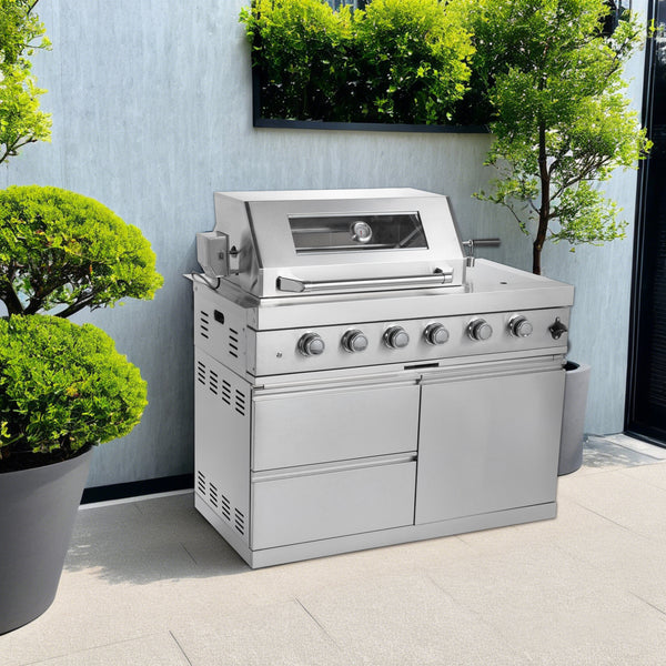 Cherylife 46-Inch 6-Burner 85,000 BTU Gas Grill Island – Stainless Steel Outdoor Kitchen with Rotisserie, Granite Countertops, Storage & ETL Certification