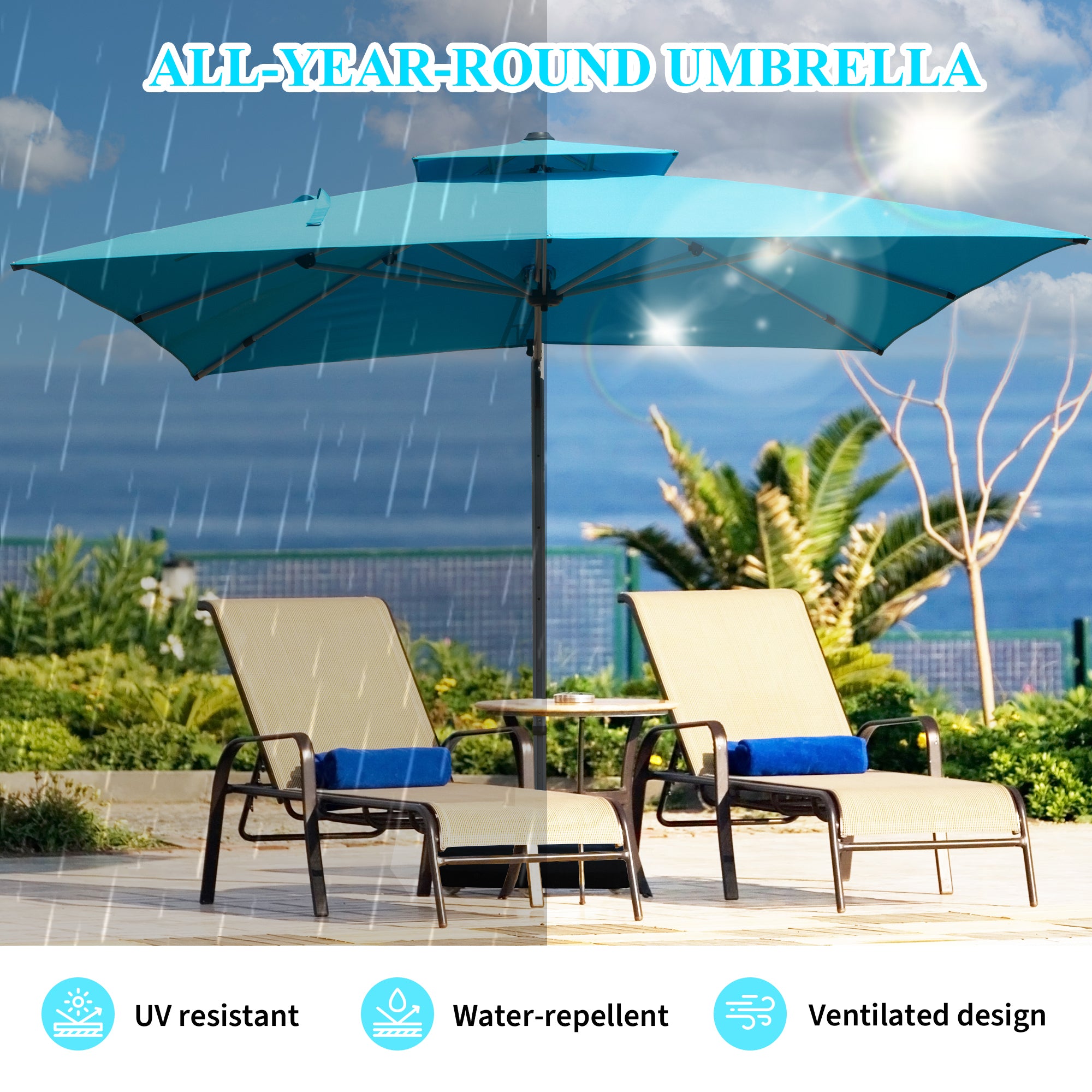 blue outdoor patio umbrella 10'X10' Square Cantilever Umbrella with Center Pole, (Base Not Included)