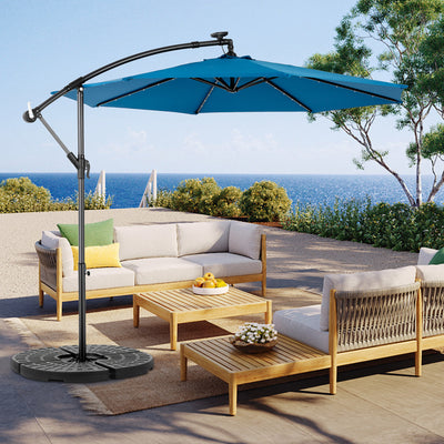 10ft Solar LED Offset Hanging Market Patio Umbrella( Dark blue)(No Base)