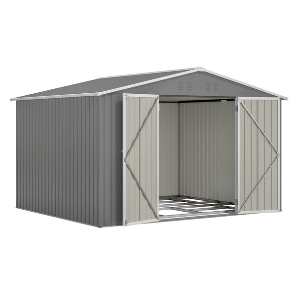 10x8 FT All-Weather Metal Storage Shed – Lockable Doors, Rustproof Steel, Easy Assembly for Garden, Patio, Backyard (Gray)