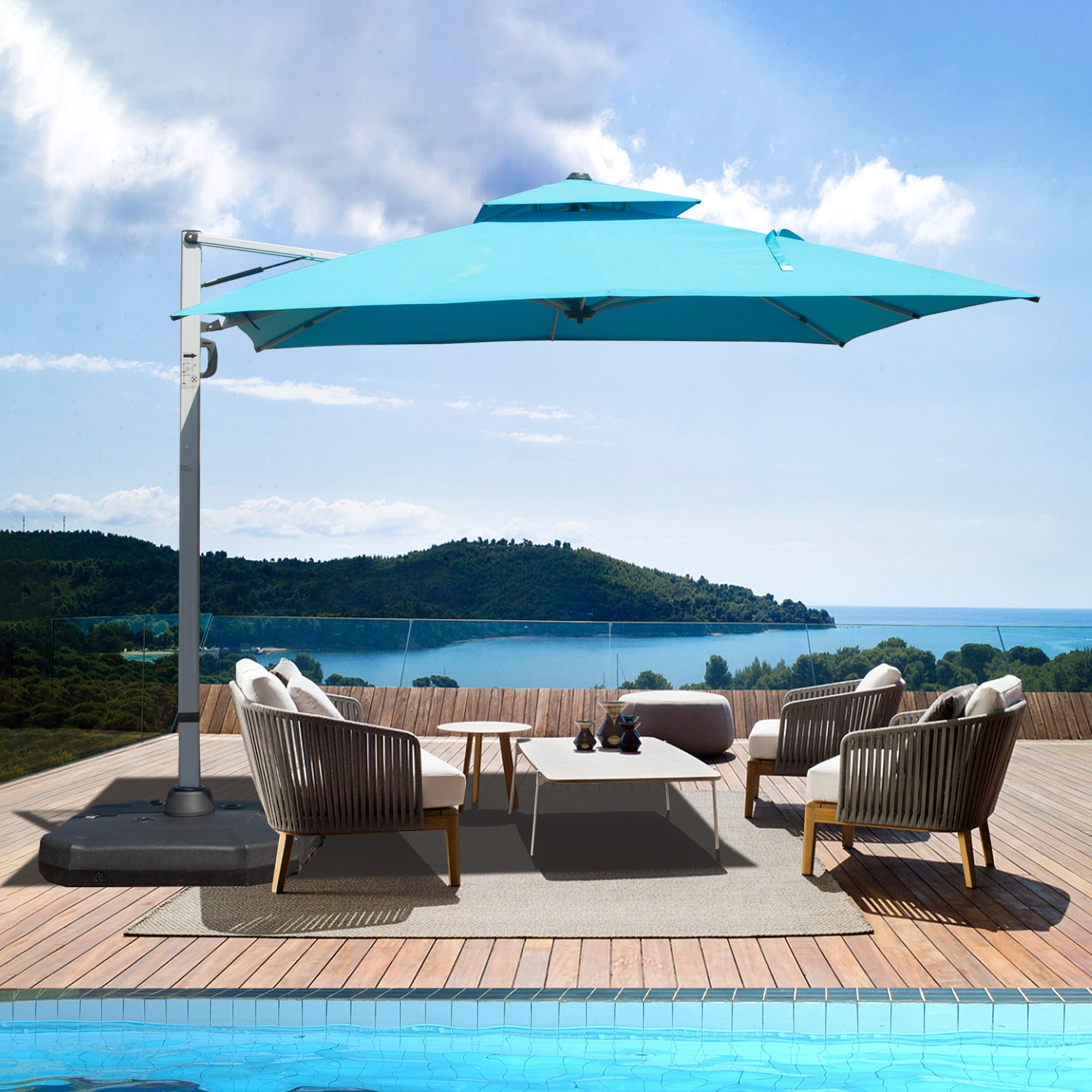 blue square patio umbrella 16' x 16' Siena 100 | Umbrellas steel ribs Pure Garden Rectangular Patio Umbrella
