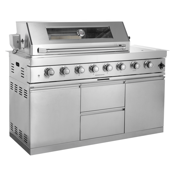 Cherylife 85-Inch 6-Burner 96,000 BTU Gas Grill Island – Outdoor Kitchen with Wine Cooler, Refrigerator, Rotisserie, Granite Countertops & Storage