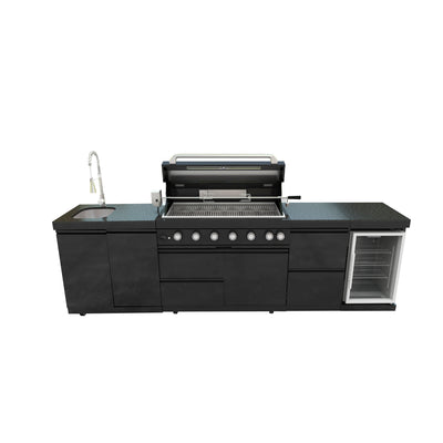 Cherylife 115-Inch 6-Burner 85,000 BTU Gas Grill Island – Outdoor Kitchen with Wine Cooler, Refrigerator, Rotisserie, Granite Countertops & Sink