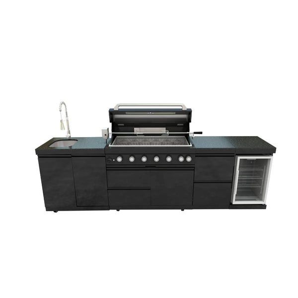 Cherylife 115-Inch 6-Burner 85,000 BTU Gas Grill Island – Outdoor Kitchen with Wine Cooler, Refrigerator, Rotisserie, Granite Countertops & Sink