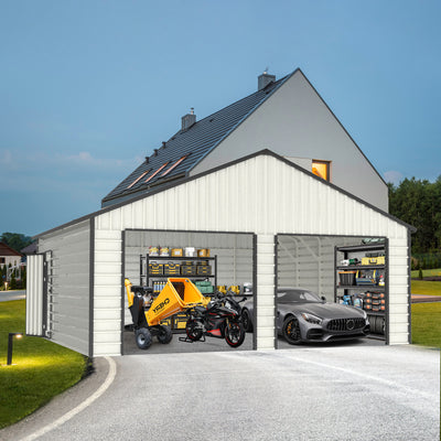 25x33 ft Double Garage Metal Shed with Side Entry Door