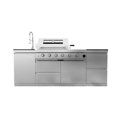 Cherylife 85-Inch 4-Burner 72,000 BTU Gas Grill Island – Outdoor Kitchen with Rotisserie, Granite Countertops, Stainless Steel Sink & Storage
