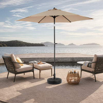 9FT Outdoor Patio Umbrella Outdoor Table Umbrella with Push Button Tilt and Crank, Market Umbrella 6 Sturdy Ribs , Deck, Backyard, Pool (Base Not Included)- ( khaki )